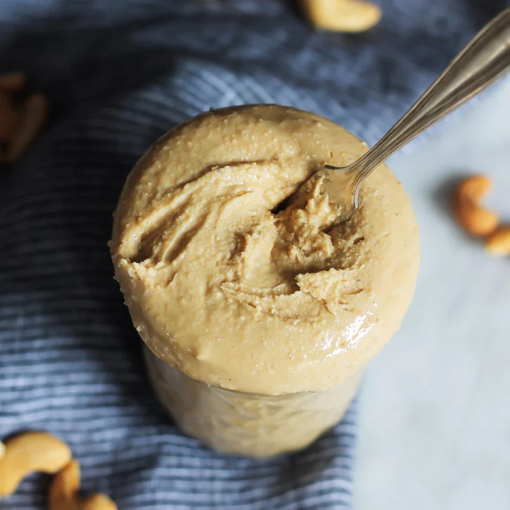 Cashew butter is usually made from broken cashews, and crushed cashews… then pureed, and mixed with a little spice to make butter.